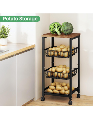 Cesta de Frutas SNTD con Soporte de Madera y 4 Niveles