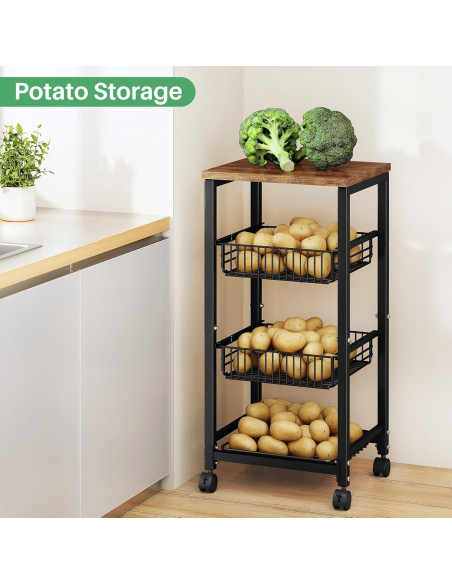 Cesta de Frutas SNTD con Soporte de Madera y 4 Niveles