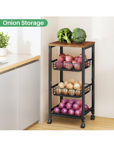 Cesta de Frutas SNTD con Soporte de Madera y 4 Niveles