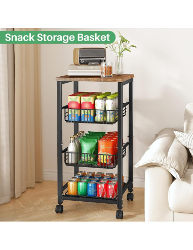 Cesta de Frutas SNTD con Soporte de Madera y 4 Niveles