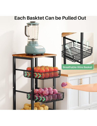 Cesta de Frutas SNTD con Soporte de Madera y 4 Niveles