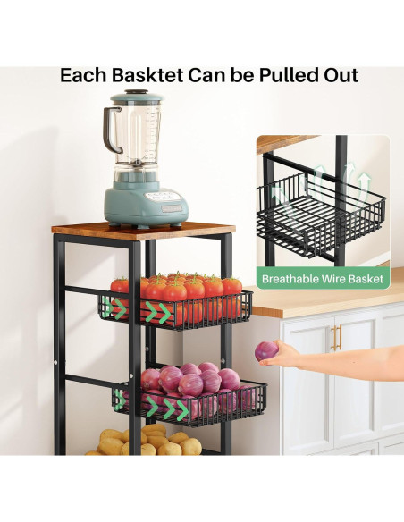 Cesta de Frutas SNTD con Soporte de Madera y 4 Niveles