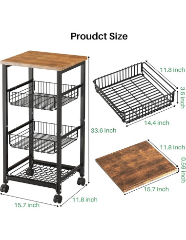 Cesta de Frutas SNTD con Soporte de Madera y 4 Niveles