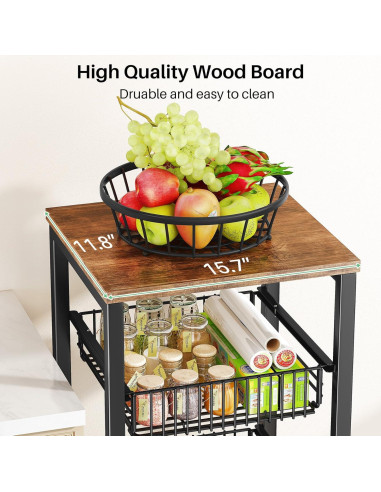 Cesta de Frutas SNTD con Soporte de Madera y 4 Niveles