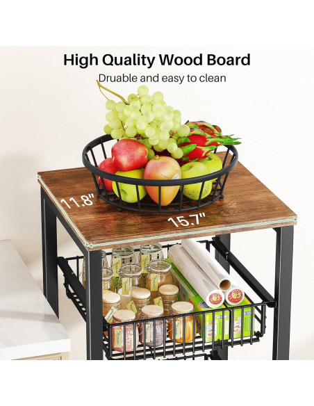 Cesta de Frutas SNTD con Soporte de Madera y 4 Niveles