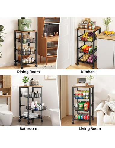 Cesta de Frutas SNTD con Soporte de Madera y 4 Niveles