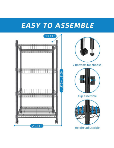 Estante de Alambre Ajustable Guan River 4 Niveles Negro 124.9 cm