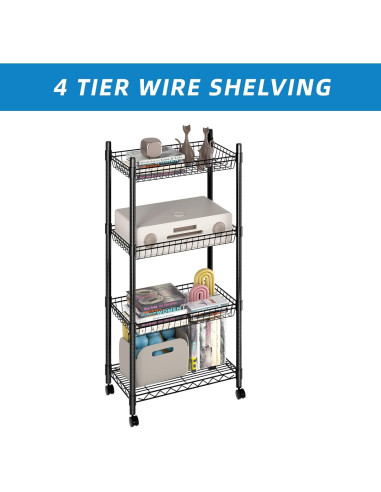 Estante de Alambre Ajustable Guan River 4 Niveles Negro 124.9 cm