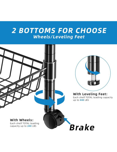 Estante de Alambre Ajustable Guan River 4 Niveles Negro 124.9 cm