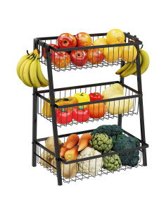 Cesta de Frutas 3 Niveles Simple Trending Metal Negro