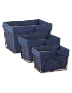 Cestas de Almacenamiento DII 3 Piezas Alambre Forradas Azul