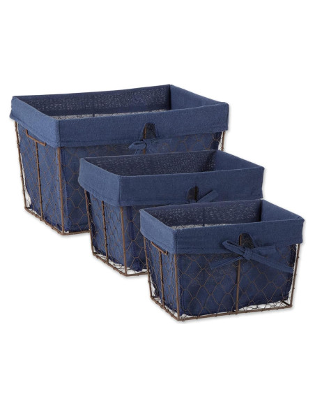 Cestas de Almacenamiento DII 3 Piezas Alambre Forradas Azul