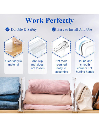 Divisores de Estante HONSREO - Paquete de 8 Acrílico 20.1x30 cm