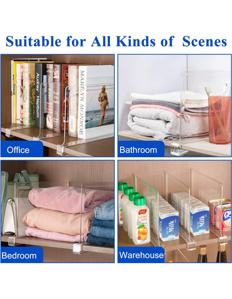 Divisores de Estante HONSREO - Paquete de 8 Acrílico 20.1x30 cm