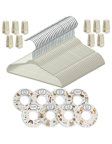 Conjunto Organizador de Armario BABYRISH - 30 Perchas Terciopelo