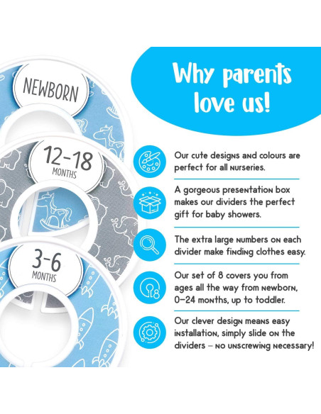 Divisores de Armario para Bebé Elle con Amor - Set de 8 Azul
