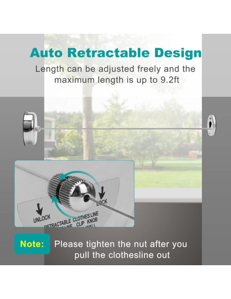 Cuerda de Ropa Retráctil Coolrunner 2.8m Acero Inoxidable 15kg