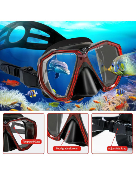 Equipo de Snorkel AosDero JLAS2P-R para Adultos Rojo