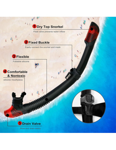 Equipo de Snorkel AosDero JLAS2P-R para Adultos Rojo