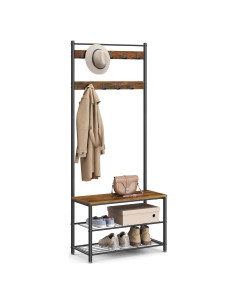 Perchero 3-en-1 VASAGLE con Banco y Almacenamiento, Marrón Rústico