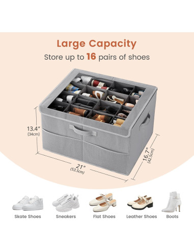 Organizador de Zapatos PHINOX Gris 2 Paquetes Plegable 16 Pares
