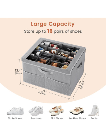 Organizador de Zapatos PHINOX Gris 2 Paquetes Plegable 16 Pares