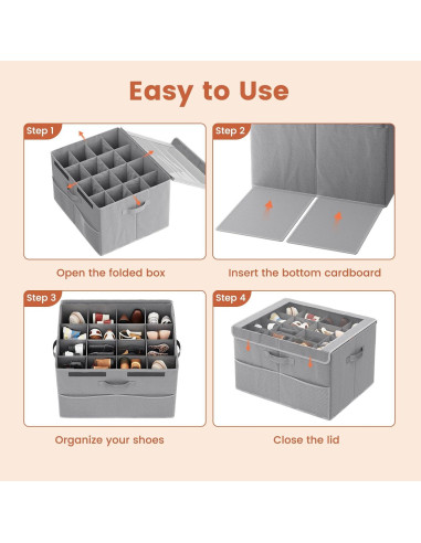 Organizador de Zapatos PHINOX Gris 2 Paquetes Plegable 16 Pares