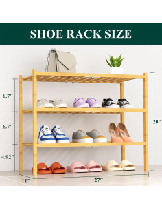 Estante para zapatos Smiry de bambú 3 niveles apilable 2