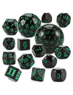 Conjunto de Dados Poliedricos CiaraQ DND 15 Piezas Negro Verde