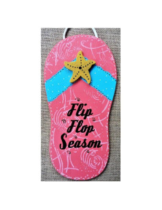 Cartel de Arte de Madera Chanclas Coral 35.56x17.78 cm