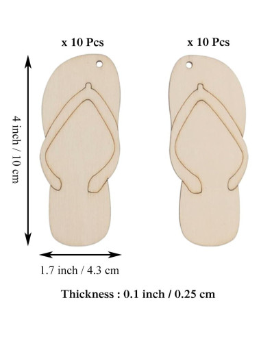 20 Recortes de Madera en Forma de Chanclas JANOU 10x4.3 cm