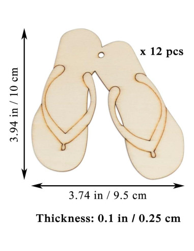 12 Recortes de Madera Pantufla Creaides 9.5x10 cm para Manualidades