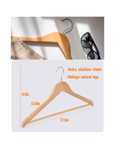 Paquete de 20 Perchas de Madera BGRQRIQ - Alta Resistencia