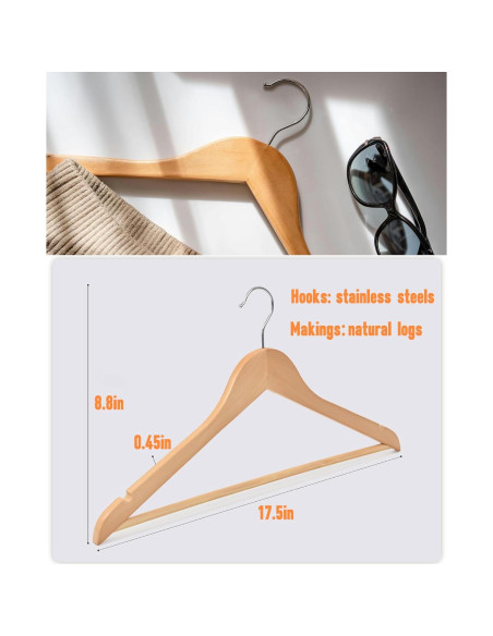 Paquete de 20 Perchas de Madera BGRQRIQ - Alta Resistencia