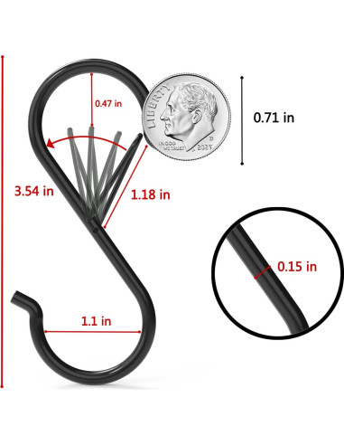 Paquete de 12 Ganchos en S Newlia con Hebilla de Seguridad 8.9 cm