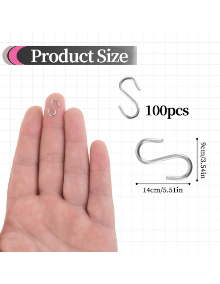 100 Ganchos en S Mini Molain de Acero Inoxidable Plata 1.4 cm
