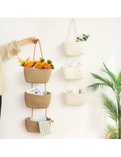 Canasta Colgante TeoKJ de Algodón Yute 3 Niveles 1.1 kg 2