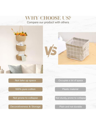 Canasta Colgante TeoKJ de Algodón Yute 3 Niveles 1.1 kg