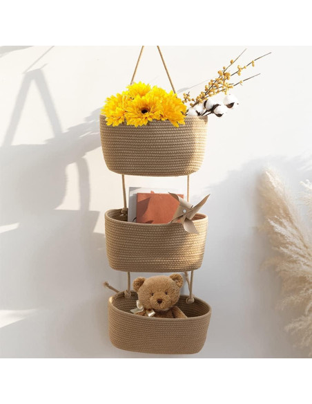 Canasta Colgante TeoKJ de Algodón Yute 3 Niveles 1.1 kg