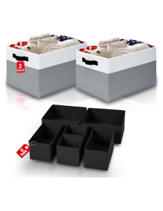 Conjunto de Cestas de Almacenamiento Lakatana - 2 Cestas 36x25x24cm y 6 Divisores