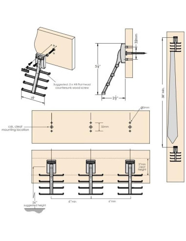 Soporte de Almacenamiento para Corbatas TAG Hardware 8 Ganchos Oro Mate