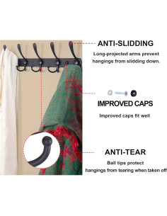 Perchero Dseap Montado en Pared 5 Ganchos Acero Inoxidable Negro 2