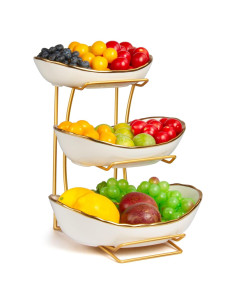 Canasta de Frutas de 3 Niveles YUNLINLI - Soporte Cerámica y Metal