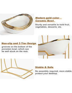 Canasta de Frutas de 3 Niveles YUNLINLI - Soporte Cerámica y Metal 2