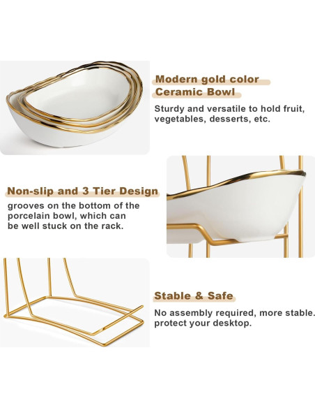 Canasta de Frutas de 3 Niveles YUNLINLI - Soporte Cerámica y Metal