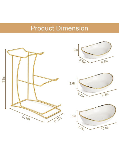 Canasta de Frutas de 3 Niveles YUNLINLI - Soporte Cerámica y Metal