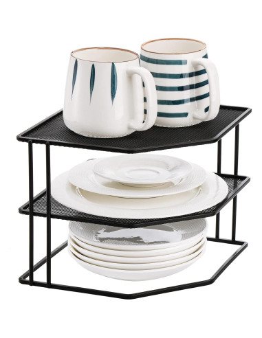 Estante de esquina Yarlung de 3 niveles, negro, 22.86x22.86 cm