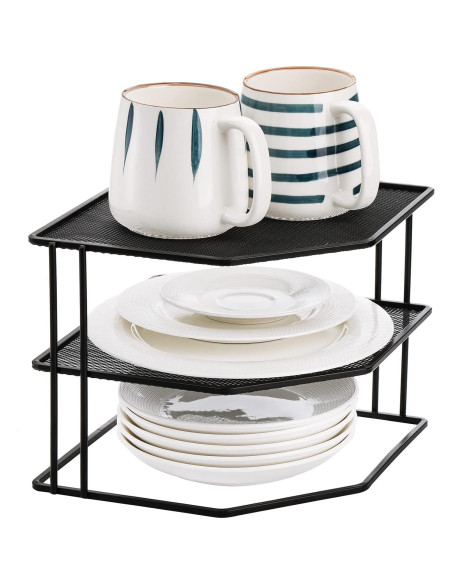 Estante de esquina Yarlung de 3 niveles, negro, 22.86x22.86 cm