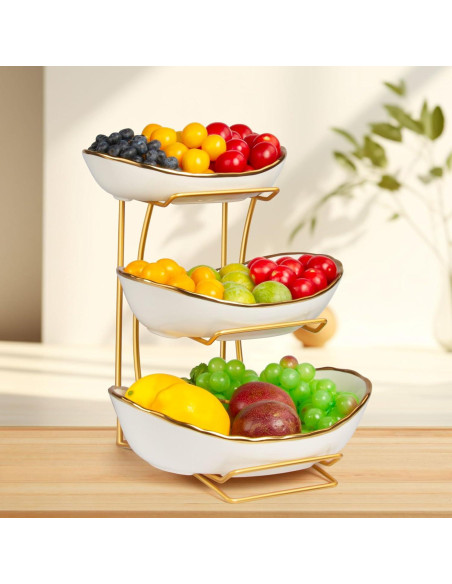 Canasta de Frutas de 3 Niveles YUNLINLI - Soporte Cerámica y Metal