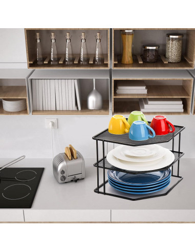 Estante de esquina Yarlung de 3 niveles, negro, 22.86x22.86 cm